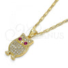 Oro Laminado Pendant Necklace, Gold Filled Style Owl Design, with Ruby and White Cubic Zirconia, Polished, Golden Finish, 04.156.0139.20