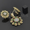 Oro Laminado Earring and Pendant Adult Set, Gold Filled Style Flower Design, with Emerald and Garnet Crystal, Polished, Two Tone, 10.91.0107