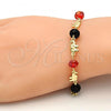 Oro Laminado Fancy Bracelet, Gold Filled Style Elephant Design, with Garnet and Black Crystal, Polished, Golden Finish, 03.213.0043.08