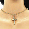 Oro Laminado Religious Pendant, Gold Filled Style Cross Design, with White Crystal, Polished, Golden Finish, 05.213.0081