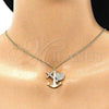 Oro Laminado Pendant Necklace, Gold Filled Style Anchor and Cross Design, with White Micro Pave, Polished, Golden Finish, 04.381.0009.20