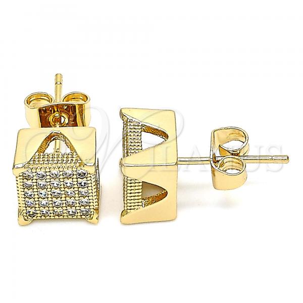 Oro Laminado Stud Earring, Gold Filled Style with White Micro Pave, Polished, Golden Finish, 02.344.0068