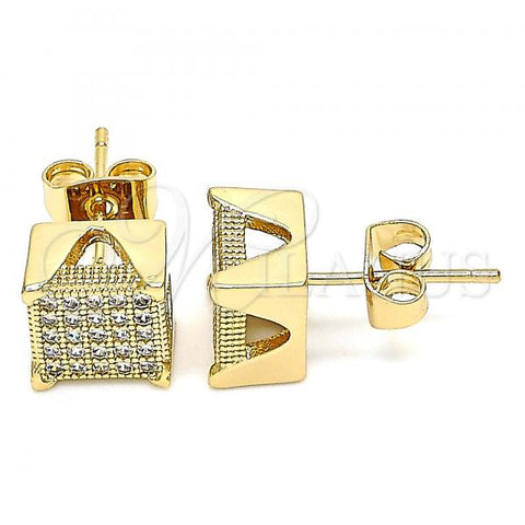 Oro Laminado Stud Earring, Gold Filled Style with White Micro Pave, Polished, Golden Finish, 02.344.0068