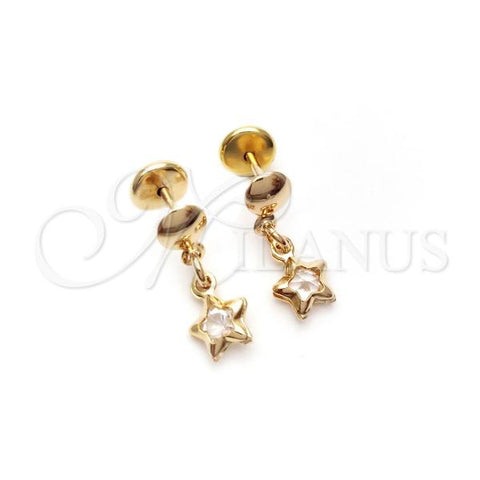 Oro Laminado Stud Earring, Gold Filled Style with White Crystal, Turquoise Polished, Golden Finish, 02.58.0016