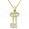 Oro Laminado Pendant Necklace, Gold Filled Style key Design, with White Crystal, Polished, Golden Finish, 04.213.0192.20