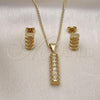 Oro Laminado Earring and Pendant Adult Set, Gold Filled Style with White Micro Pave, Polished, Golden Finish, 10.342.0089