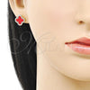 Oro Laminado Stud Earring, Gold Filled Style Four-leaf Clover Design, with Garnet Mother of Pearl and White Micro Pave, Polished, Golden Finish, 02.283.0245.2