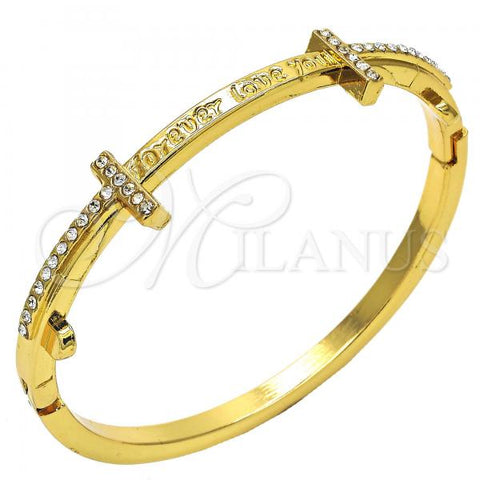 Oro Laminado Individual Bangle, Gold Filled Style Love Design, with White Crystal, Polished, Golden Finish, 07.252.0065.04 (04 MM Thickness, Size 4 - 2.25 Diameter)