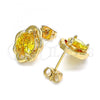 Oro Laminado Stud Earring, Gold Filled Style Teardrop Design, with Yellow Cubic Zirconia, Polished, Golden Finish, 02.213.0232