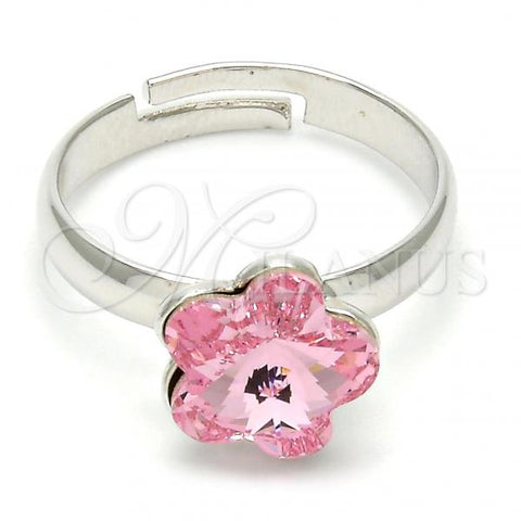 Rhodium Plated Multi Stone Ring, Flower Design, with Light Rose Swarovski Crystals, Polished, Rhodium Finish, 01.239.0010.3 (One size fits all)