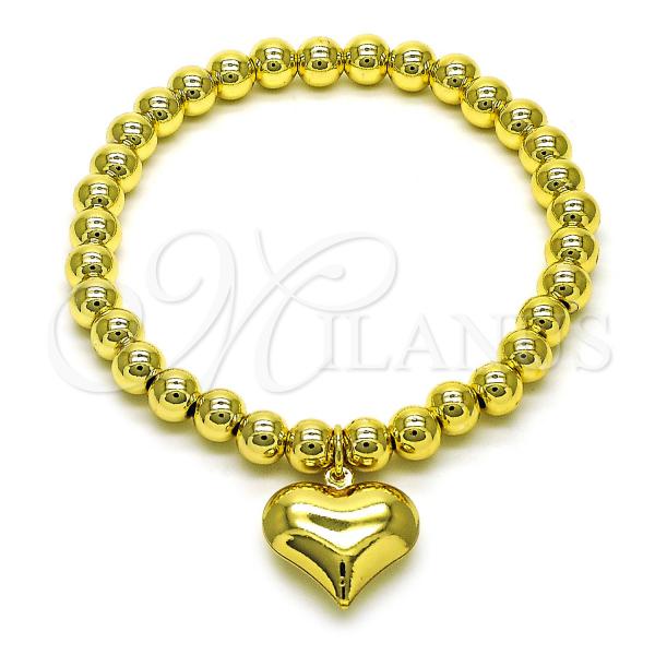 Oro Laminado Fancy Bracelet, Gold Filled Style Heart and Ball Design, Polished, Golden Finish, 03.341.0216.07