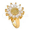 Oro Laminado Multi Stone Ring, Gold Filled Style Flower Design, with White Cubic Zirconia, Polished, Golden Finish, 01.210.0001.09 (Size 9)