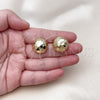 Oro Laminado Stud Earring, Gold Filled Style Disco Design, Diamond Cutting Finish, Golden Finish, 02.411.0046