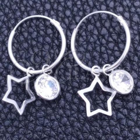Sterling Silver Small Hoop, Star Design, with White Cubic Zirconia, Polished, Silver Finish, 02.401.0051.15