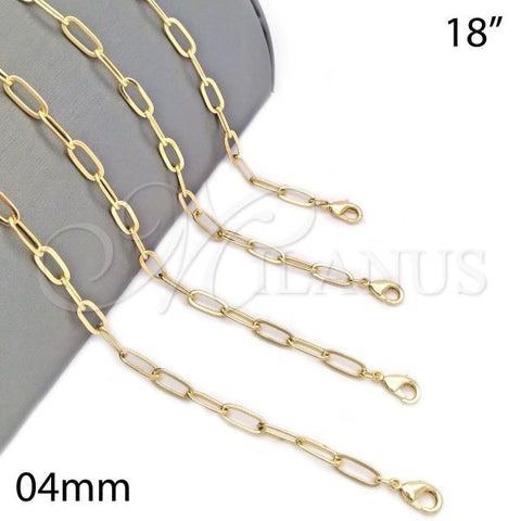 Oro Laminado Basic Necklace, Gold Filled Style Paperclip Design, Polished, Golden Finish, 04.63.1395.18