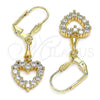 Oro Laminado Long Earring, Gold Filled Style Heart Design, with White Cubic Zirconia, Polished, Golden Finish, 02.213.0321
