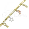 Oro Laminado Charm Bracelet, Gold Filled Style Moon and Star Design, Polished, Tricolor, 03.351.0116.07