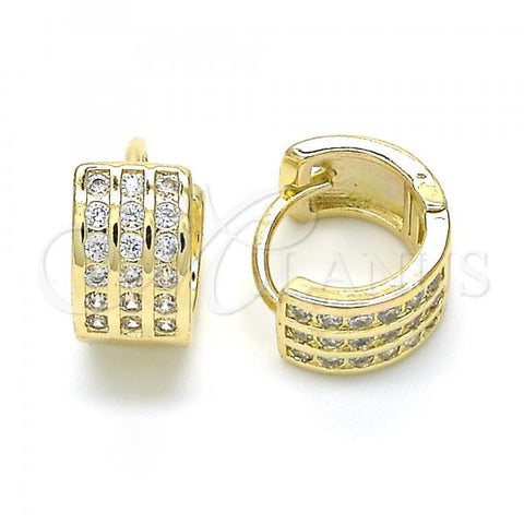 Oro Laminado Huggie Hoop, Gold Filled Style with White Cubic Zirconia, Polished, Golden Finish, 02.221.0056.12