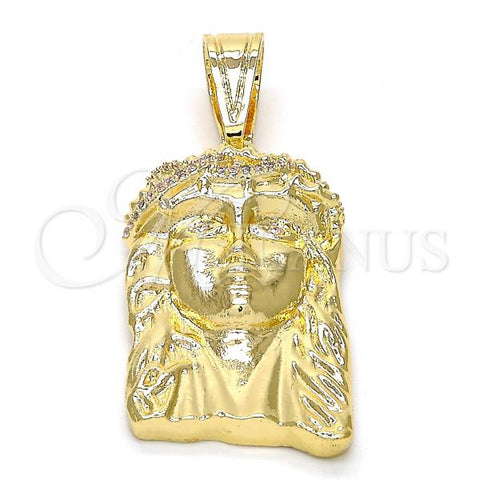 Oro Laminado Religious Pendant, Gold Filled Style Jesus Design, with White Cubic Zirconia, Polished, Golden Finish, 05.120.0015