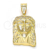 Oro Laminado Religious Pendant, Gold Filled Style Jesus Design, with White Cubic Zirconia, Polished, Golden Finish, 05.120.0015