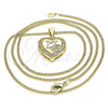 Oro Laminado Pendant Necklace, Gold Filled Style Heart and Love Design, with White Micro Pave, Polished, Golden Finish, 04.156.0349.20