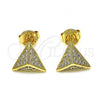 Oro Laminado Stud Earring, Gold Filled Style with White Micro Pave, Polished, Golden Finish, 02.94.0100