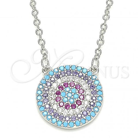 Sterling Silver Pendant Necklace, with Multicolor Cubic Zirconia, Polished, Rhodium Finish, 04.336.0220.16