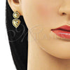 Oro Laminado Dangle Earring, Gold Filled Style Heart Design, Polished, Golden Finish, 02.368.0081