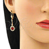 Oro Laminado Long Earring, Gold Filled Style with Garnet and White Cubic Zirconia, Polished, Golden Finish, 02.387.0045.2