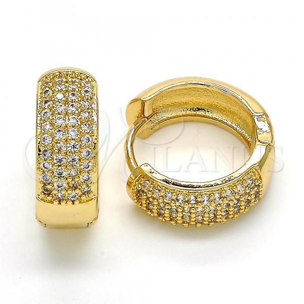 Oro Laminado Huggie Hoop, Gold Filled Style with White Micro Pave, Polished, Golden Finish, 02.210.0102.20