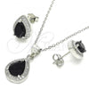 Sterling Silver Earring and Pendant Adult Set, Teardrop Design, with Black Cubic Zirconia and White Micro Pave, Polished, Rhodium Finish, 10.175.0072.4