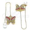 Oro Laminado Threader Earring, Gold Filled Style Butterfly Design, with Multicolor Crystal, Polished, Golden Finish, 02.380.0070.1