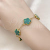 Oro Laminado Fancy Bracelet, Gold Filled Style Flower and Rolo Design, with Green Opal, Polished, Golden Finish, 03.313.0043.3.08