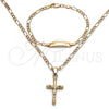 Oro Laminado Necklace and Bracelet, Gold Filled Style Crucifix Design, Polished, Golden Finish, 06.63.0260