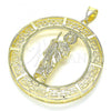 Oro Laminado Religious Pendant, Gold Filled Style San Judas and Evil Eye Design, Polished, Golden Finish, 05.253.0099