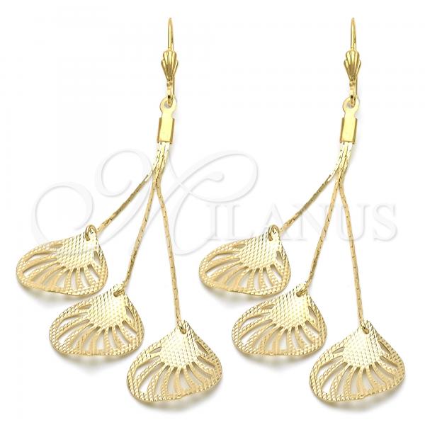 Oro Laminado Long Earring, Gold Filled Style Leaf Design, Golden Finish, 5.112.011