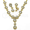 Oro Laminado Necklace and Earring, Gold Filled Style Teardrop Design, with White Cubic Zirconia, Polished, Golden Finish, 06.205.0025