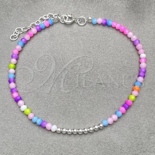 Sterling Silver Fancy Bracelet, Ball Design, with Multicolor Crystal, Polished, Silver Finish, 03.401.0020.07
