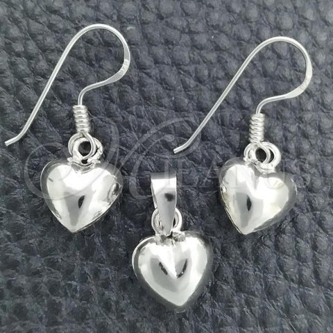 Sterling Silver Earring and Pendant Adult Set, Heart Design, Polished, Silver Finish, 10.396.0003