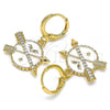 Oro Laminado Dangle Earring, Gold Filled Style Star Design, with White Micro Pave, Polished, Golden Finish, 02.377.0024