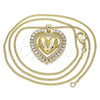 Oro Laminado Pendant Necklace, Gold Filled Style Heart Design, with White Cubic Zirconia, Polished, Golden Finish, 04.156.0204.20