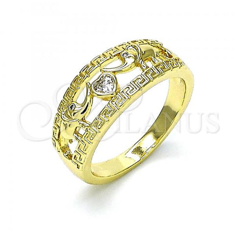 Oro Laminado Multi Stone Ring, Gold Filled Style Elephant and Heart Design, with White Cubic Zirconia, Polished, Golden Finish, 01.213.0029.07