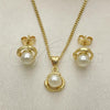 Oro Laminado Earring and Pendant Adult Set, Gold Filled Style with Ivory Pearl, Polished, Golden Finish, 10.156.0464
