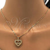 Oro Laminado Pendant Necklace, Gold Filled Style Heart Design, with White Micro Pave, Polished, Golden Finish, 04.156.0031.20