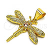 Oro Laminado Fancy Pendant, Gold Filled Style Dragon-Fly Design, with White and Garnet Micro Pave, Polished, Golden Finish, 05.342.0155