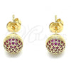 Oro Laminado Stud Earring, Gold Filled Style with Ruby Micro Pave, Polished, Golden Finish, 02.156.0424.2