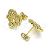 Oro Laminado Stud Earring, Gold Filled Style Mom and Heart Design, with White Micro Pave, Polished, Golden Finish, 02.342.0134