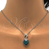 Rhodium Plated Pendant Necklace, Heart Design, with Blue Zircon and Aurore Boreale Swarovski Crystals, Polished, Rhodium Finish, 04.239.0044.8.18