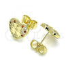 Oro Laminado Stud Earring, Gold Filled Style Heart Design, with Garnet and White Micro Pave, Polished, Golden Finish, 02.199.0034.1