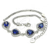 Sterling Silver Fancy Bracelet, Teardrop Design, with Sapphire Blue Cubic Zirconia and White Crystal, Polished, Rhodium Finish, 03.286.0018.1.07
